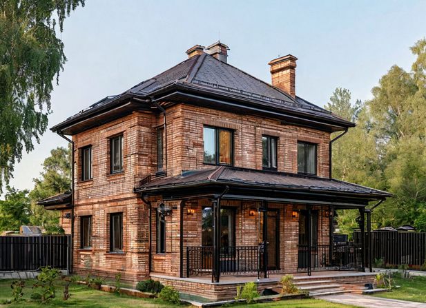 дом с крышей из металлочерепицы